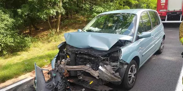 Zniszczone auto biorące udział w wypadku na DW 434