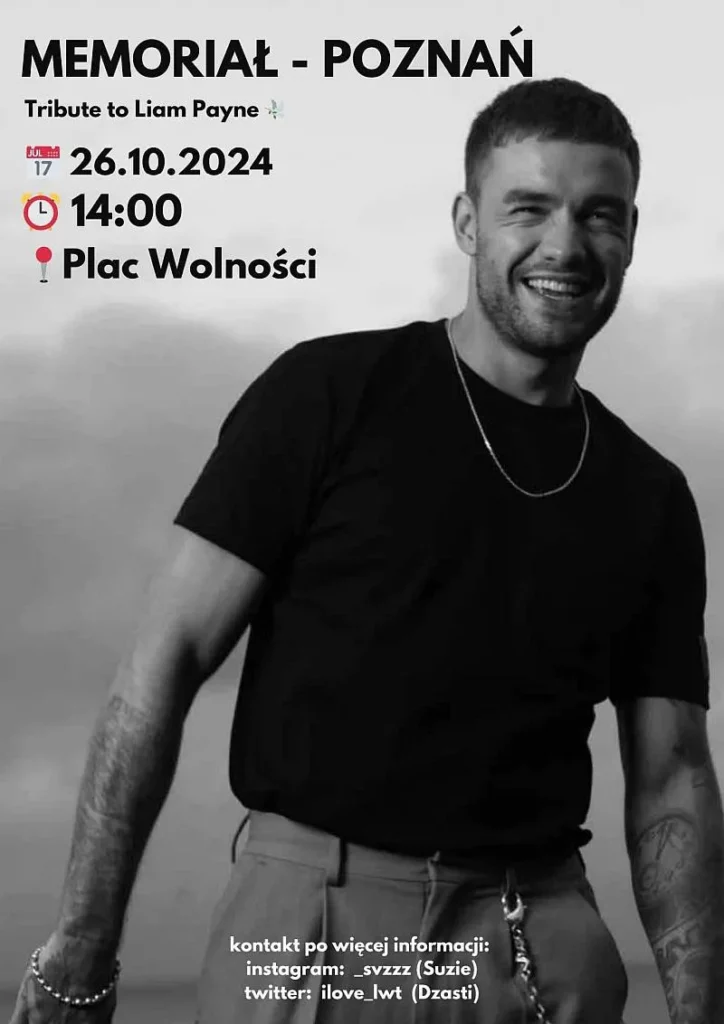 Plakat promujący memoriał ku czci Liama Payne’a w Poznaniu. Fot. Wydarzenie memoriału na Facebooku