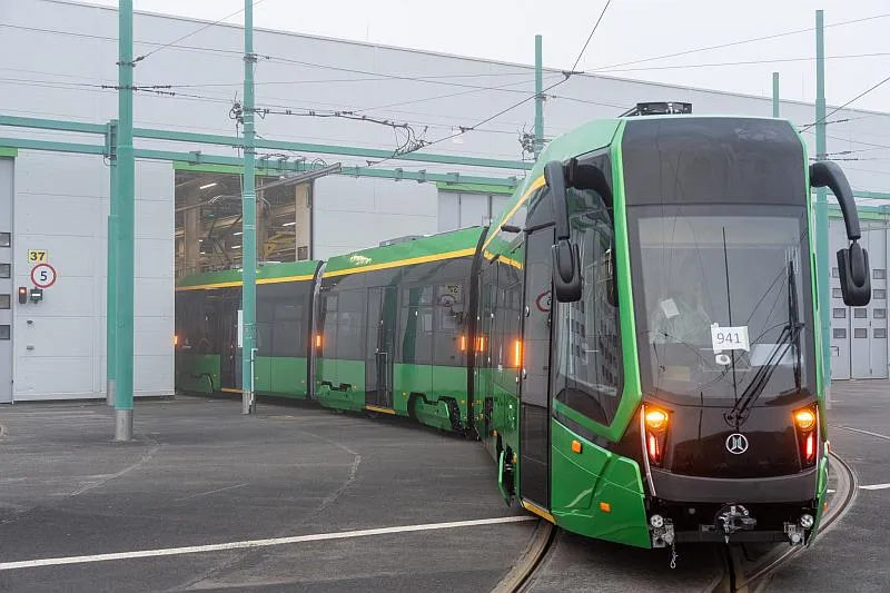 Pierwszy z 30 zaplanowanych tramwajów Moderus Gamma LF 04 AC BD w zajezdni Franowo. Fot. MPK Poznań