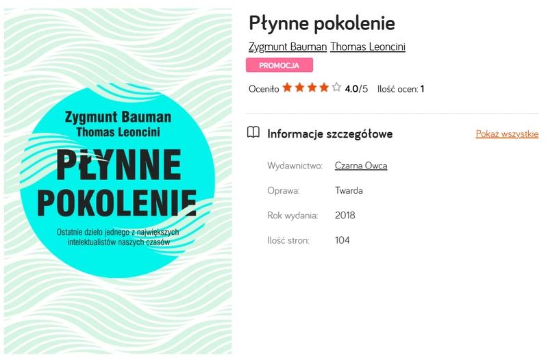 Screen z okładką książki Baumana "Płynne pokolenie".